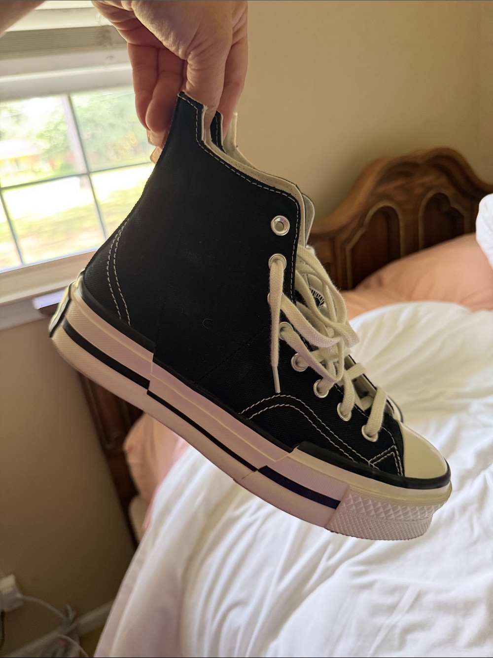 Converse platform High Top Sneakers in Black with Cream Accents - Picture 3 of 6